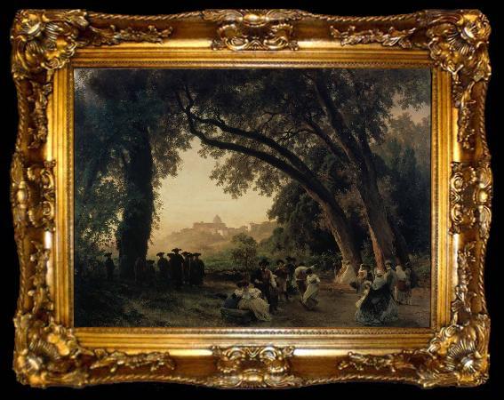 framed  Oswald achenbach Saltarellotanz mit Blick auf Castel Gandolfo, ta009-2